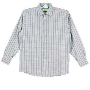 Michael Kors Men's Plaid Long Sleeve Button-Up Grey/Purple Shirt 16.5 34/35 NWOT